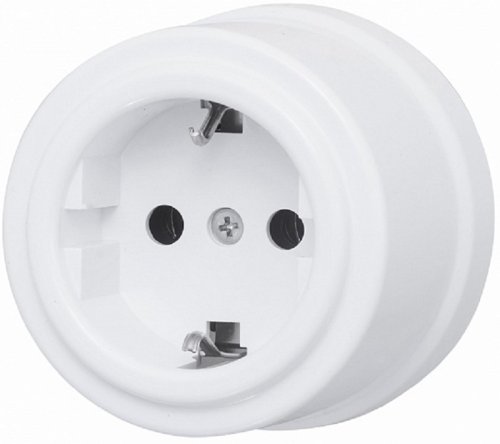 Розетка-ретро с заземлением пластик Bironi Лизетта 1-м. белый фото Розетка-ретро с заземлением пластик Bironi Лизетта 1-м. белый картинка